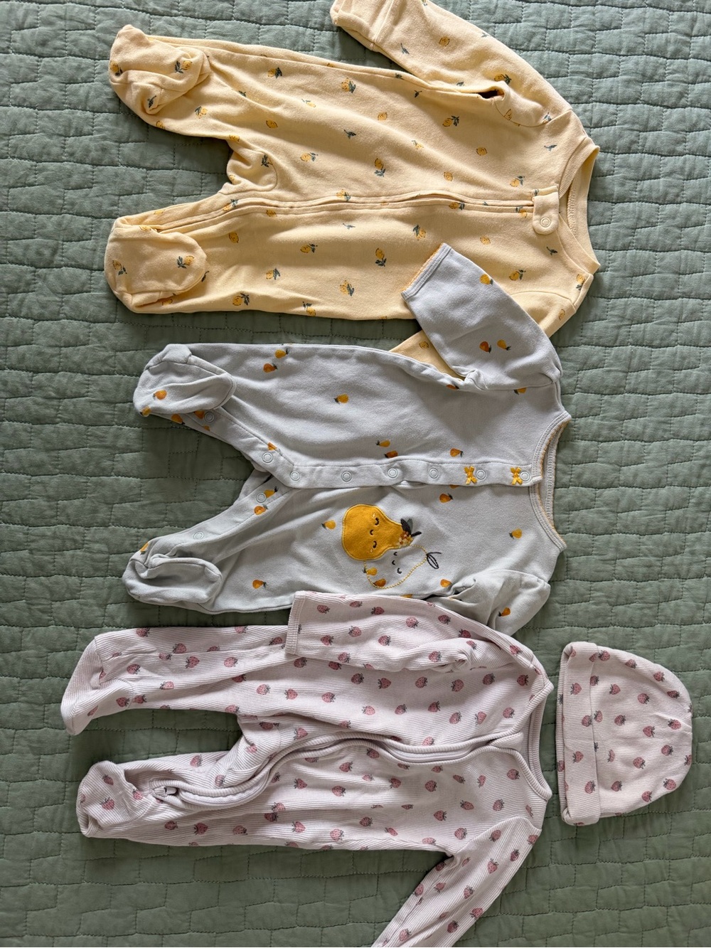 Carters Kids One-Piece Footed Sleepers - Yellow, Light Green, Pink (Set of 3)